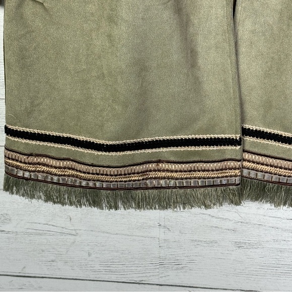 NWT ZARA Olive Green Faux Suede Long Jacket Embroidered Fringe Western Boho - Picture 3 of 6